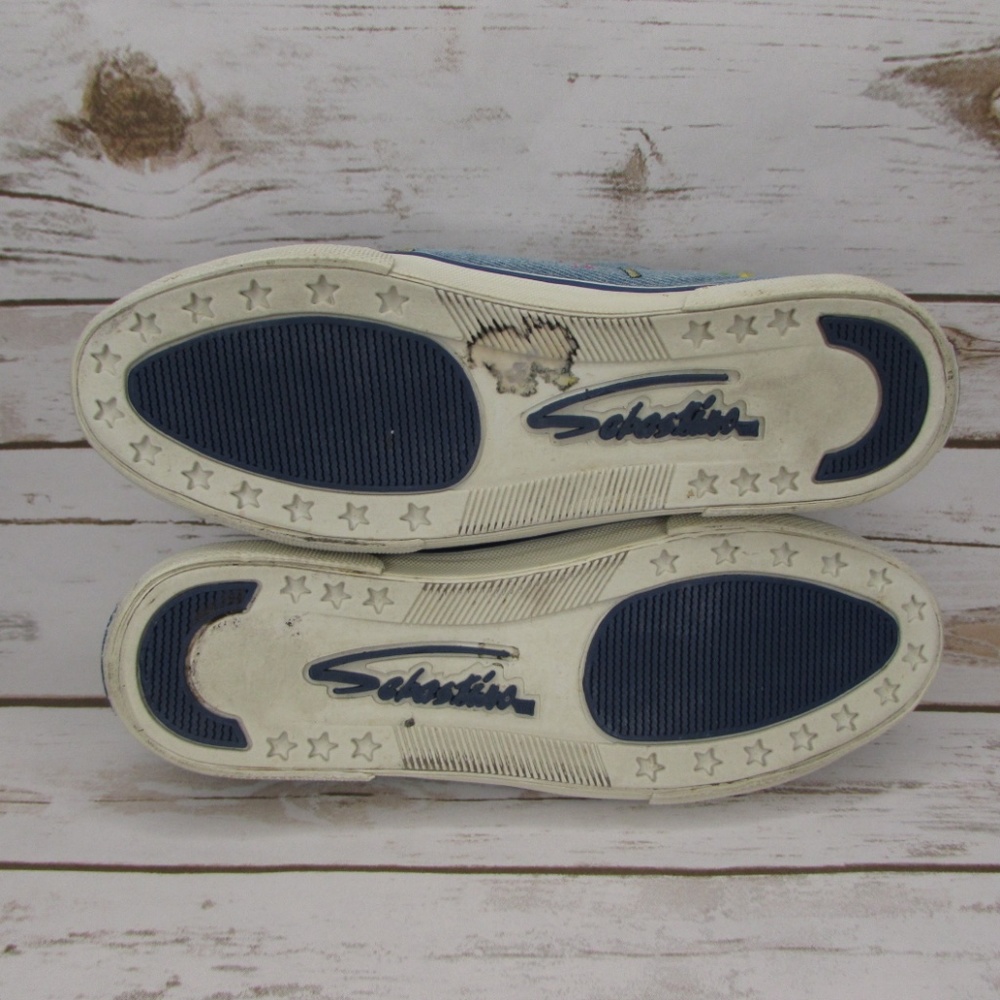 Denim Sneakers Embroidered Flamingos Palm Trees 8 Sebastino Casual Shoes - Picture 5 of 8